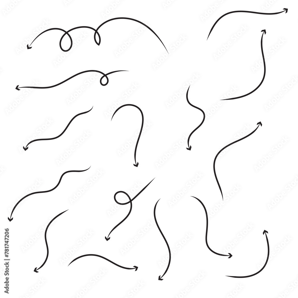 Poster arrow vector. curly arrows. vector wavy arrows. pointy arrows with swirls and curls isolated on a wh
