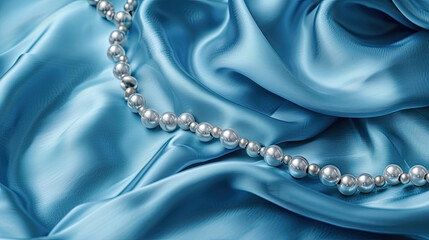 jewelry on blue satin background, closeup.