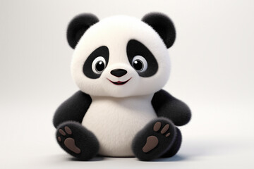 Adorable cartoonish panda toy, sitting against a clean white background, exuding cuddly charm and innocence.