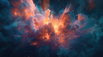 cloud of colorful powder exploding against a dark background - obrazy, fototapety, plakaty