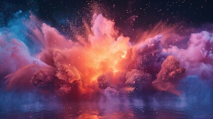 Fototapeta na wymiar cloud of colorful powder exploding against a dark background