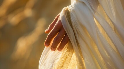 A compassionate hand reaching out to touch the hem of Jesus garment