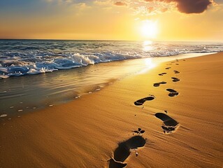 The Footprints in the Sand poem visualized with a single set of footprints leading through lifes trials