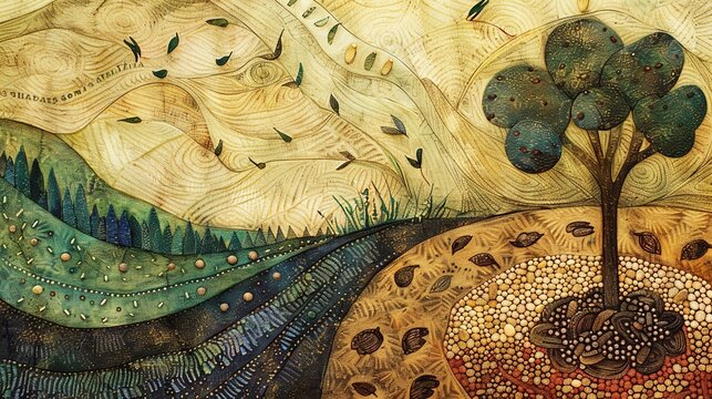 The Parable of the Sower illustrated with seeds falling on different grounds