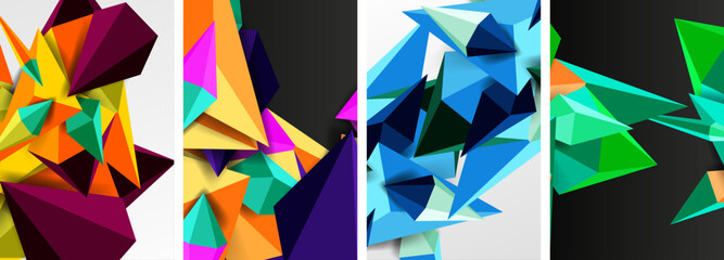 Set of triangle geometric low poly 3d shapes posters