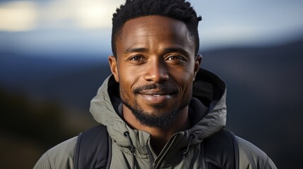 portrait of happy young black man on gray background.