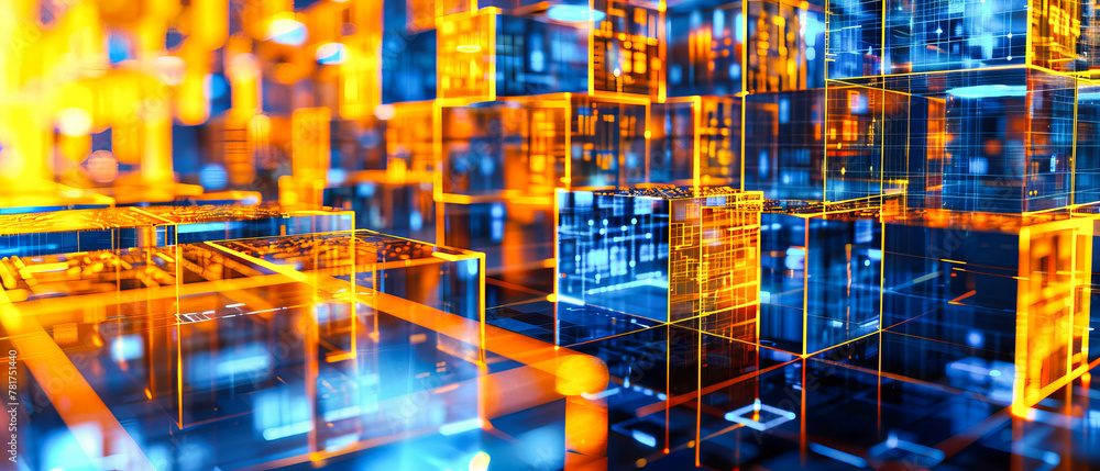 Poster cyberspace in blue, abstract network lines and digital technology, a vision of futuristic communicat