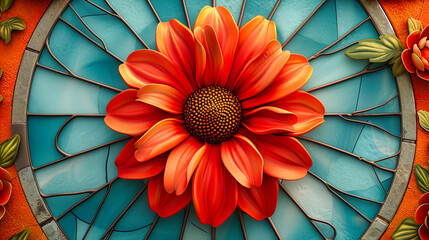 Dahlia and Daisy Close-Up, Summer Colorful Blossom, Nature Beauty in Vibrant Colors and Details - obrazy, fototapety, plakaty