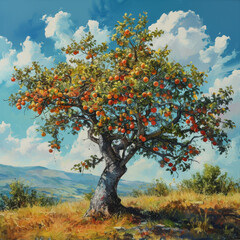 Fototapeta na wymiar Fruit-laden Orange Tree in Sunny Landscape