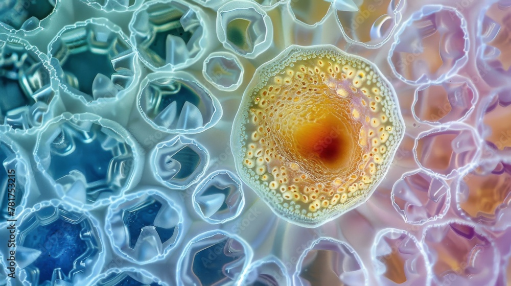 Poster a crosssection of a pollen grain revealing its layered structure with a tough outer coat followed by