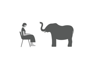 sitting woman with an elephant
