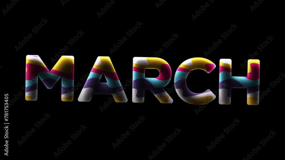 Poster march animation text video wave effect on dark background;