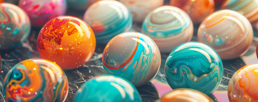Planet-themed balls with detailed topographies and atmospheres