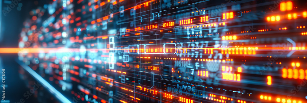 Poster digital binary code technology, abstract cyber network background, modern data communication