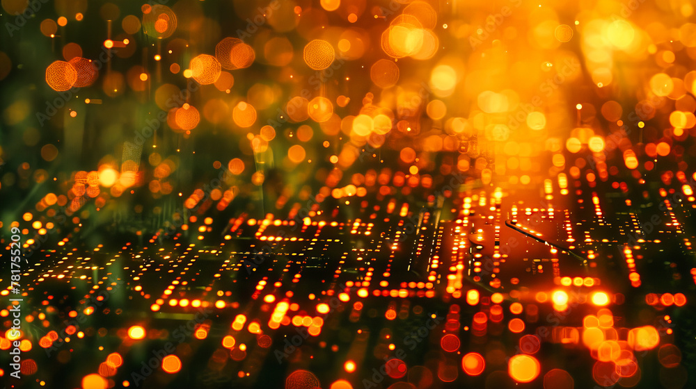 Aufkleber digital circuit and technology network, blue light information flow, abstract computing background
