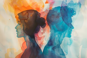 Concept of meditation and finding inner peace, with watercolor imagery portraying interactions between minds