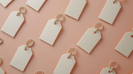 White tags create a pattern on pink background, a fashionable fixture for events