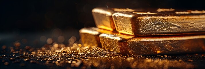 Gold stacked bars, closeup