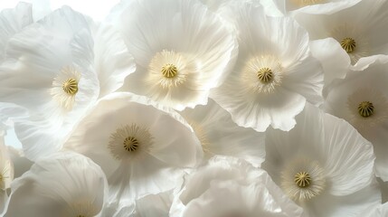 Fototapeta na wymiar Close up of the petals of white poppies on a white background.