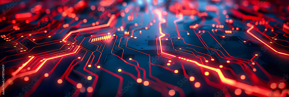 Poster digital communication and computing hardware, abstract blue circuitry, futuristic technology concept