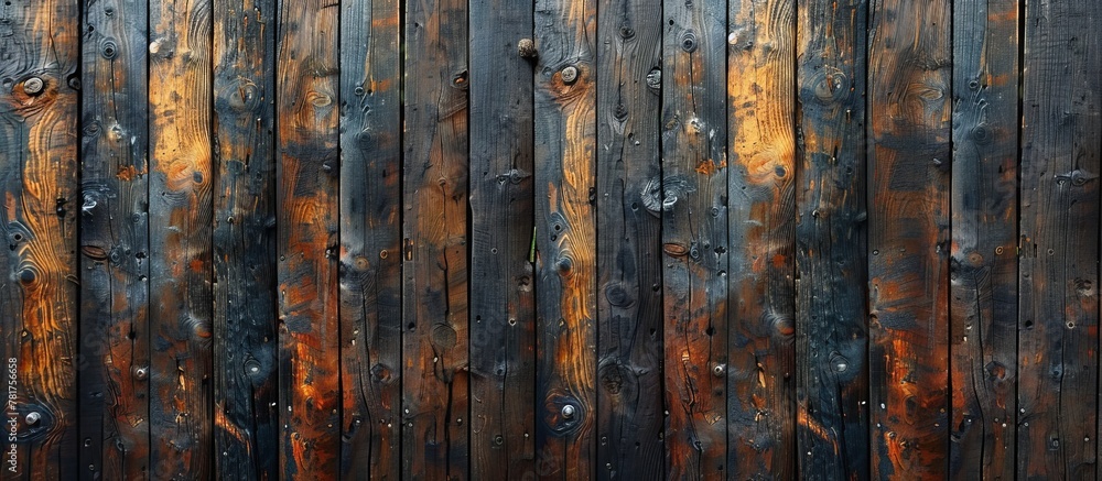 Aufkleber detailed view of an old wooden fence displaying signs of rust and rust stains, highlighting the weat