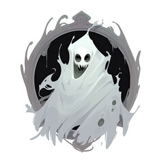 a white face wraith ghost logo in a circle - obrazy, fototapety, plakaty