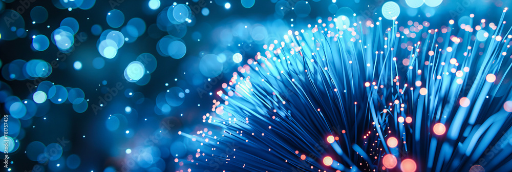Aufkleber digital fiber optic technology, abstract networking background with glowing lines and high-speed dat