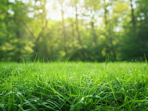 Morning Sunshine on Fresh Green Grass in Nature