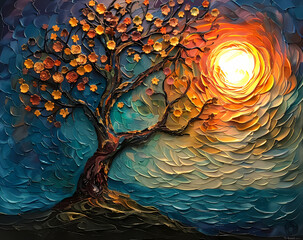 Oil painting Tree Of Life Wall Art Generated by AI