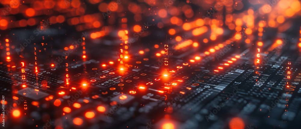 Poster digital network complexity, futuristic blue circuit design, technology and information flow
