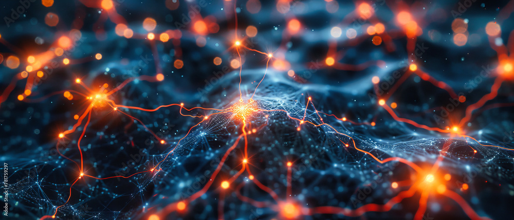 Poster digital networking and connectivity, abstract blue grid illustrating global information and futurist