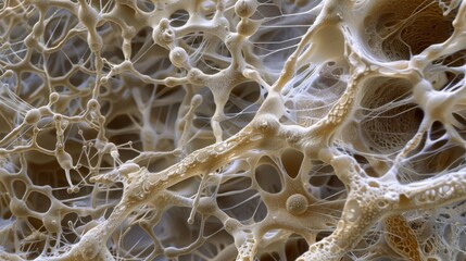 A highly magnified image of a fungal mycelium creeping through soil featuring a network of fine threads branching out in all directions.