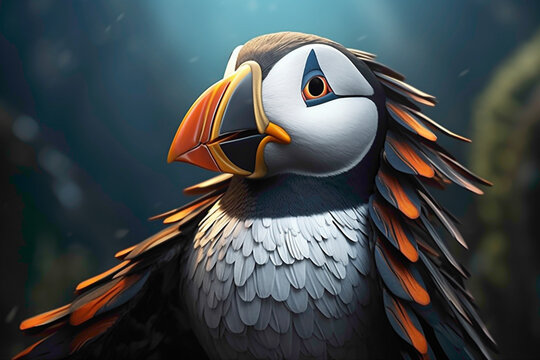 Whimsical puffin emblem, with its distinctive markings and playful appearance, representing adaptability and resilience.
