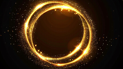 Golden circle frame with glitter effect, abstract magic light effect design element
