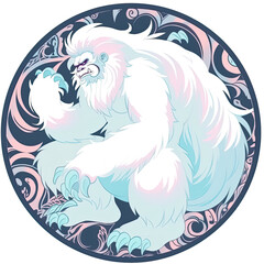 A logo of a giant yeti sitting within a circle