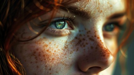 Her freckles seem to travel in their own paths creating a personal constellation that tells a story only she knows. . - obrazy, fototapety, plakaty