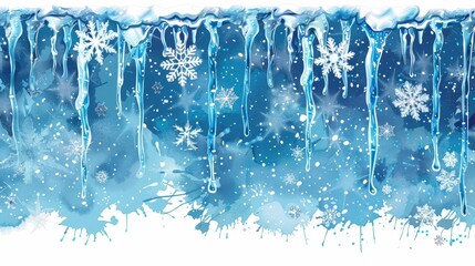 Seasonal Borders: A vector illustration of a border with snowflakes and icicles