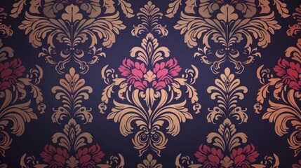 Fototapeta premium Textile Patterns: A vector illustration of a damask pattern on textile