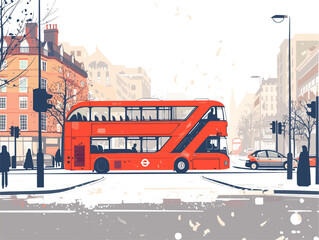 Red Double-Decker Bus, an Animated Art of London - obrazy, fototapety, plakaty