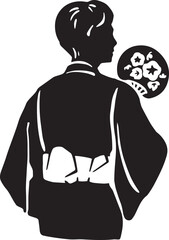 夏　浴衣　男性　シルエット　お祭り　花火　手描き　切絵　影絵　和風　背景　イラスト素材　白黒