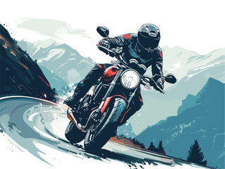 Boundless Adventure: A Motorcycle Road Warrior Conquers the Mountain Twists - obrazy, fototapety, plakaty