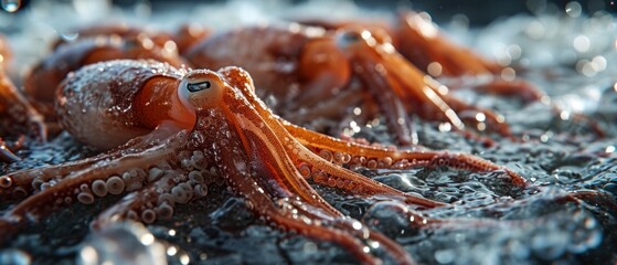 Pile of fresh squid placed in a freezer Generative AI