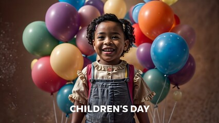 Happy Children's Day Celebration: Joyful Child with Colorful Balloons