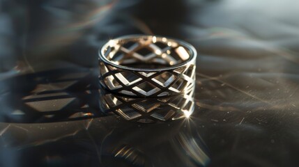 Elegant 925 sterling silver ring design on a soft backdrop. A luxurious and intricately designed ring stands out against a creamy, soft background, bathed in gentle light