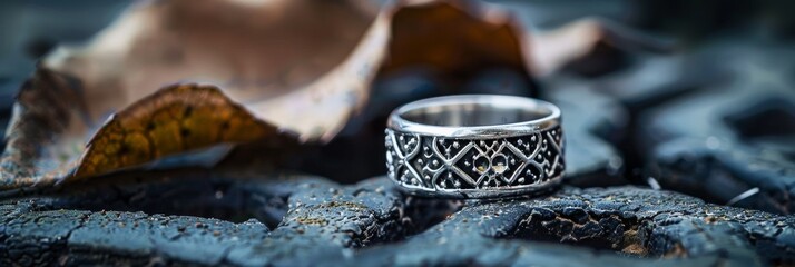 Elegant 925 sterling silver ring design on a soft backdrop. A luxurious and intricately designed ring stands out against a creamy, soft background, bathed in gentle light
