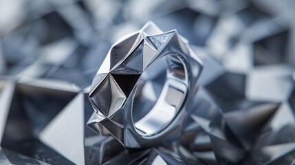 Elegant 925 sterling silver ring design on a soft backdrop. A luxurious and intricately designed ring stands out against a creamy, soft background, bathed in gentle light