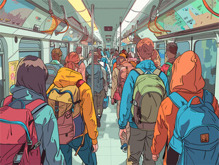 Animated City Explorers: Backpackers Journey Through the Subway Metroscape
