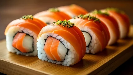 Foto op Canvas  Deliciously crafted sushi rolls ready to be savored © vivekFx