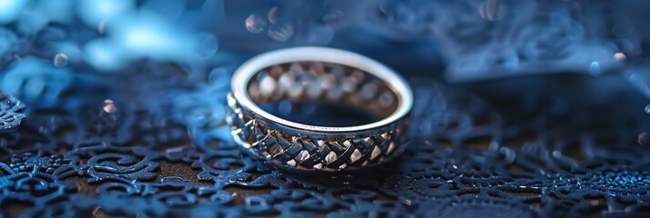 Elegant 925 sterling silver ring design on a soft backdrop. A luxurious and intricately designed ring stands out against a creamy, soft background, bathed in gentle light