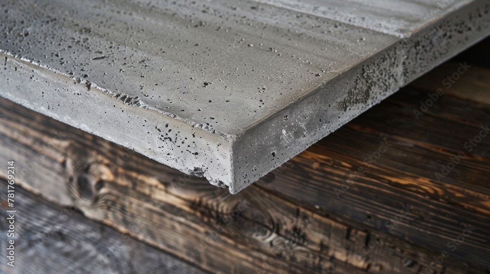 Poster a study or home office is given a unique touch with a poured concrete desktop resting on a base of w